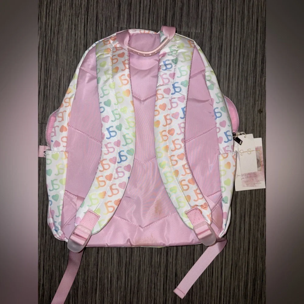 Jessica Simpson Pink Pastel Logo Full Size Backpack and Lunch Bag Set- NWT